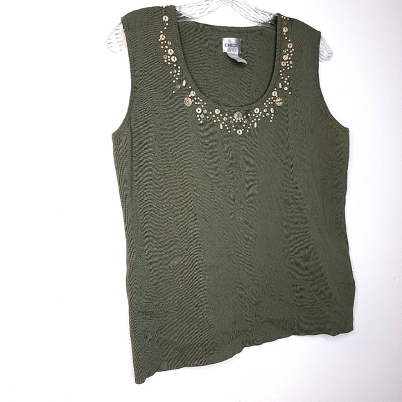 Chico's women's 2 (M) bohemian embellish charm light summer sleeveless tank top - Picture 4 of 12